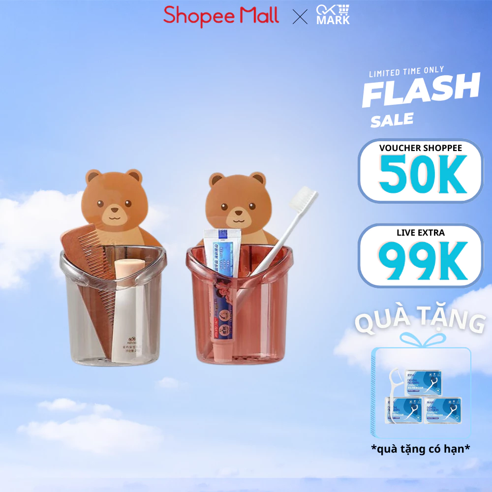 [Combo 3] Cốc Gấu Dán Tường DIDOOGLT Để Bàn Chải Đánh Răng Có Lỗ Thoát Nước Tiện Lợi