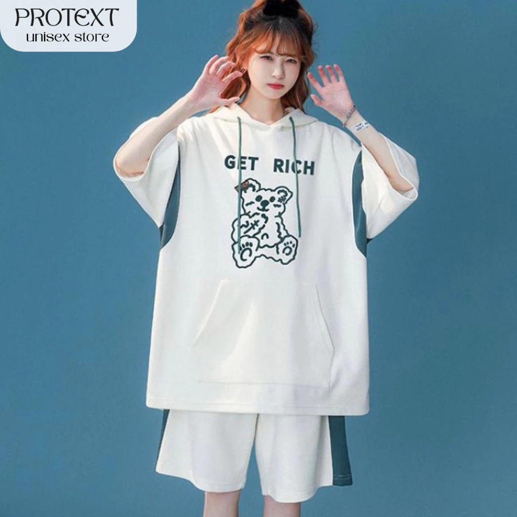 Bộ Quần Áo thể thao dáng rộng PROTEX phối mũ và viền tay tạo điểm nhấn