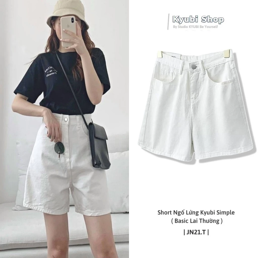 Quần sọt jean kaki ngố lửng nữ trắng phong cách Ulzzang form rộng (Nhiều size)  - Quần Short Trắng Jean Kyubi JN21W