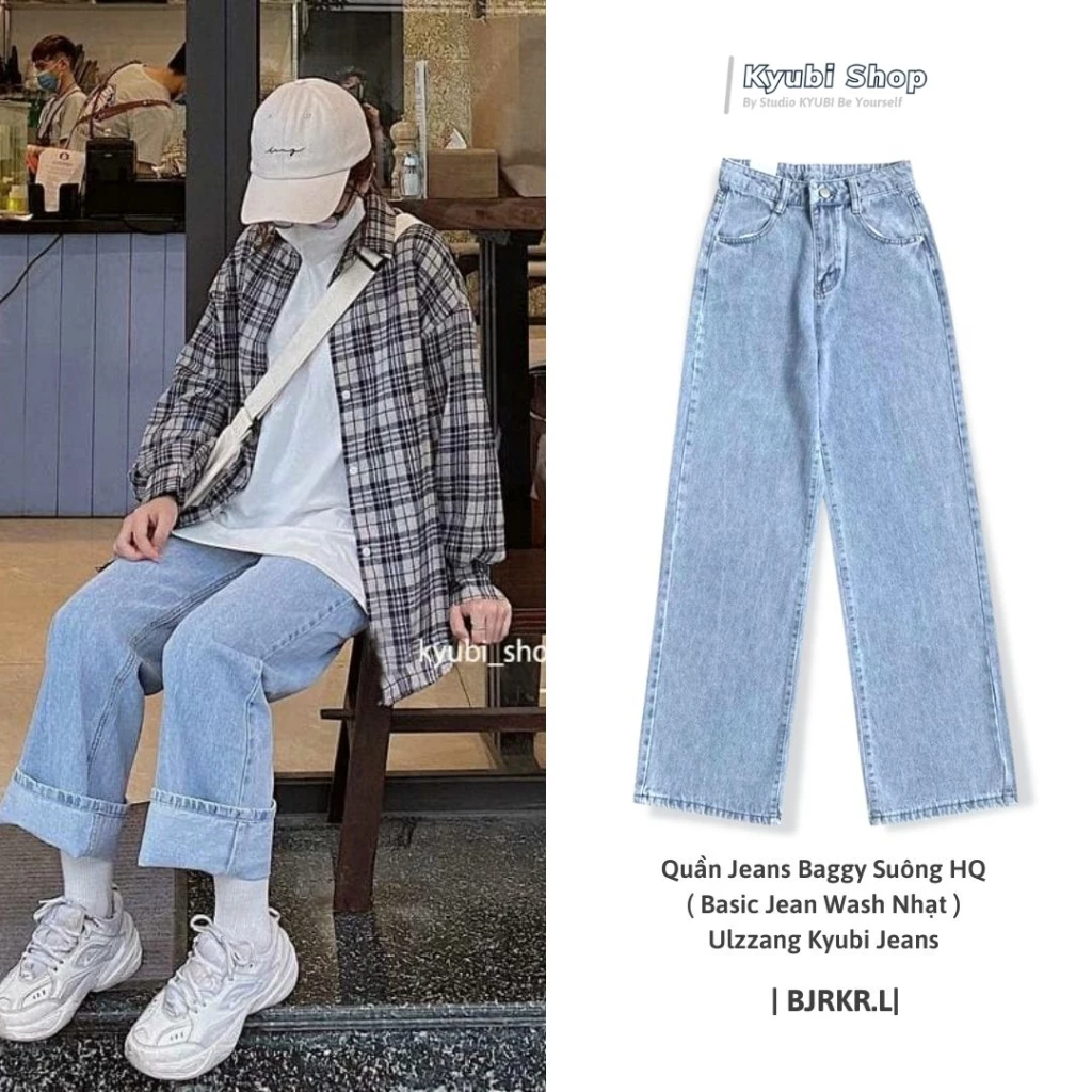 Quần jean baggy ống suông phong cách Hàn Quốc ulzzang (Có bigsize) - Quần jean ống rộng Kyubi JR21F