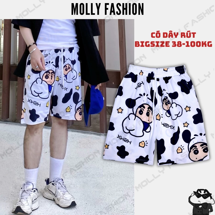 Quần đùi nam nữ MOLLY FASHION Bigsize 38-100kg, quần short hoạt hình nhóm đi biển B03