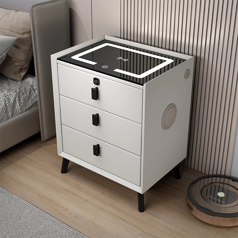 Tủ Đầu Giường Thông Minh 3 ngăn ,Khoá Vân Tay+Loa Bluetooth,sạc điện thoại không dây và đèn Led3 màu
