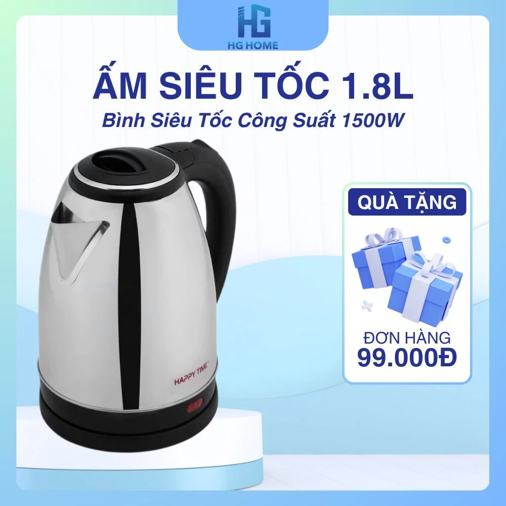 Ấm Siêu Tốc Đun Nước HGHOME 2 Lớp Dung Tích 1.8L Sôi Nhanh, Tự Ngắt Thông Minh An Toàn Tiện Lợi