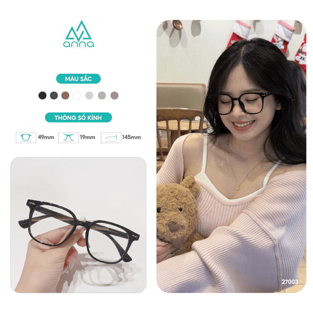 Kính mắt thời trang nam nữ ANNA dáng vuông mắt to cá tính chất liệu nhựa dẻo chắc chắn OL 27003