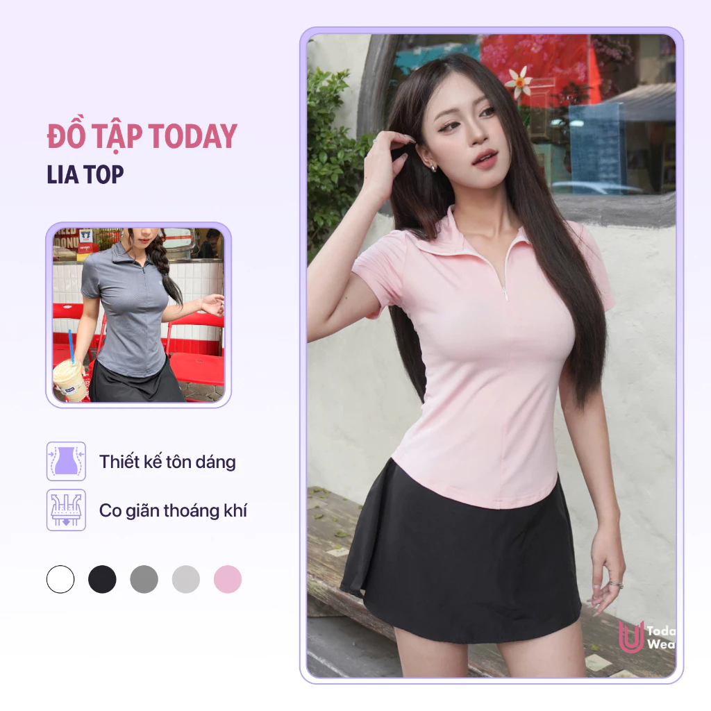 Áo thể thao cổ polo nữ Lia Top mặc tập gym yoga, chất liệu thoáng mát, thấm hút mồ hôi Today U Wear