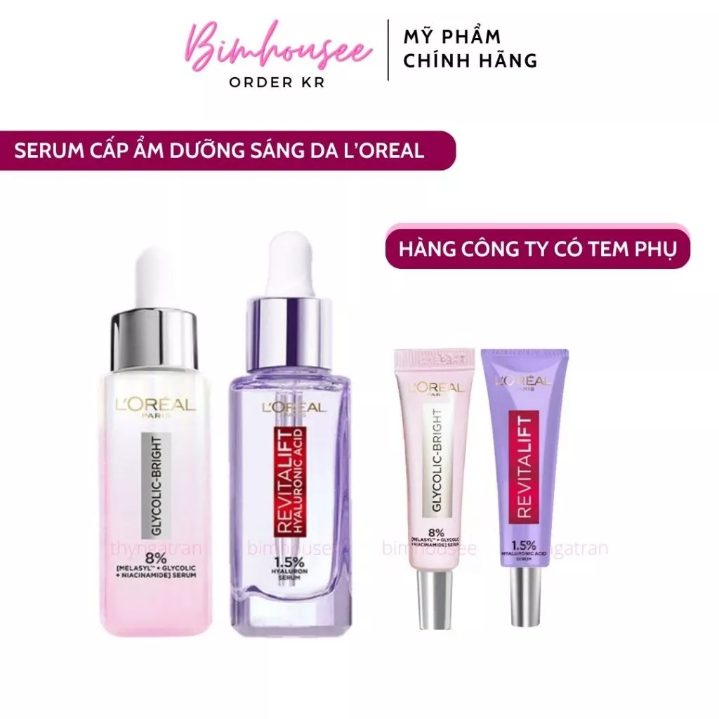 Serum Loreal tinh chất cấp ẩm dưỡng sáng L'Oreal Revitalift Hyaluronic Acid HA Glycolic Bright AHA