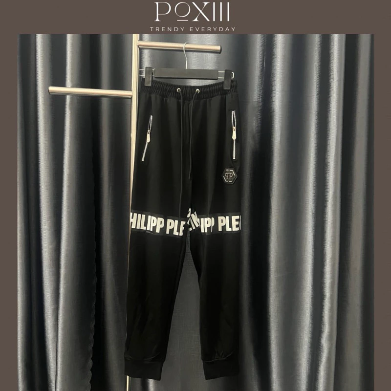Quần Jogger Phi Lip Ple In Ngang Khoá PP Logo Da - Quần Jogger Nam Nữ Vải Nỉ Chân Cua Siêu Đẹp