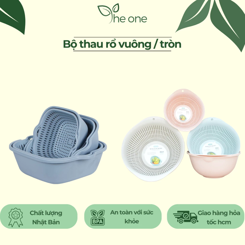 Bộ thau rổ cao cấp inochi. Nhựa pp chịu nhiệt, k giòn gãy. Bộ thau rổ rửa rau, rổ đựng rau củ