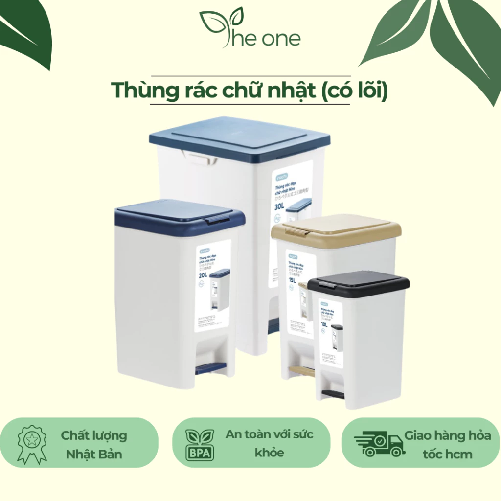 Thùng đựng rác đạp chữ nhật Inochi. Chất liệu nhựa PP ngăn mùi, bền màu, kiểu dáng sang trọng