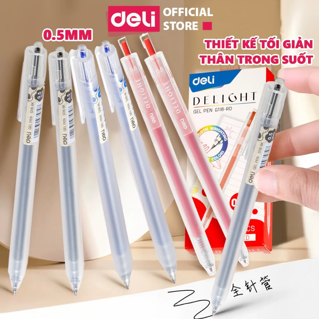 [DELI VPP] Bút Bi Mực Gel Deli Thân Mờ Trong Suốt EG118 ngòi 0.5mm cho học sinh sinh viên văn phòng