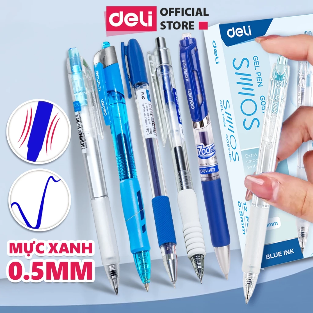 [MỰC XANH Bút bi gel nước mực xanh ngòi 0.5mm đầu bấm trơn viết sổ caligraphy văn phòng học sinh sinh viên