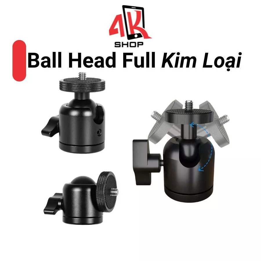Đầu ball head xoay 360 độ đế ốc 1/3 inch full kim loại chắc chắn cho tripod chân máy