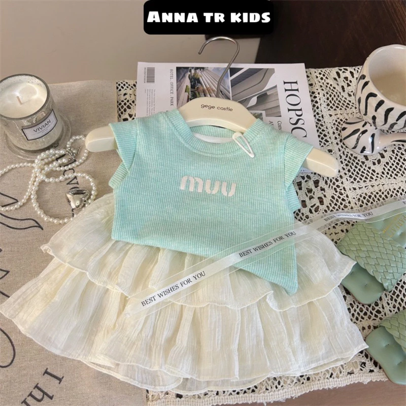( Ảnh Thật ) [TÁCH LẺ] [FORM NHO] 0871 Áo Thun , Chân Váy xếp tầng có quần bảo hộ Bé Gái trẻ em phong cách Hàn Quốc