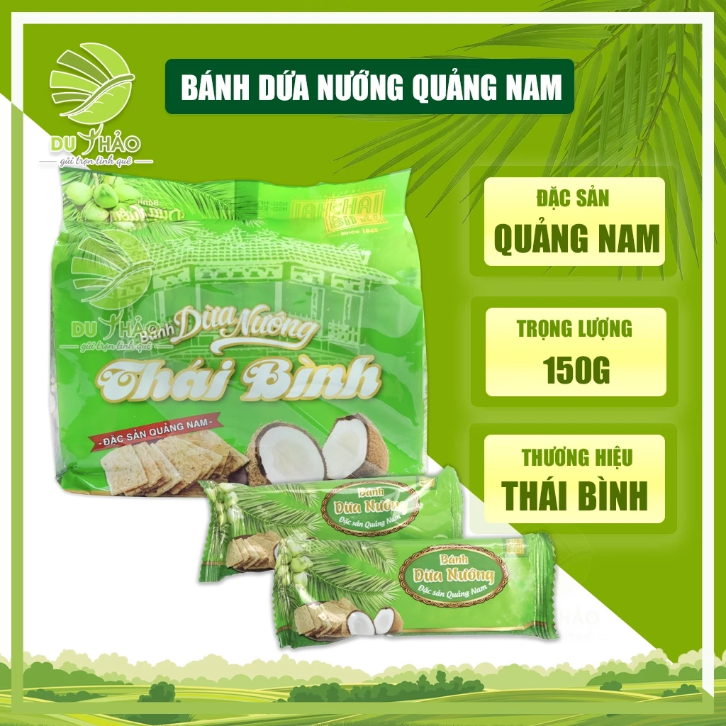 Đặc sản bánh dừa nướng gia truyền Quảng Nam thương hiệu Thái Bình túi 12 gói, bánh dừa nướng Quảng Nam chính gốc