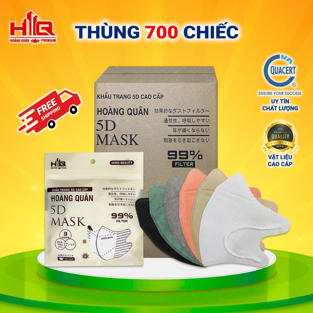 Khẩu Trang [ Thùng 600/700 Cái ] 5D Hoàng Quân Kháng Giọt , Bụi , Tia UV 3 Lớp…