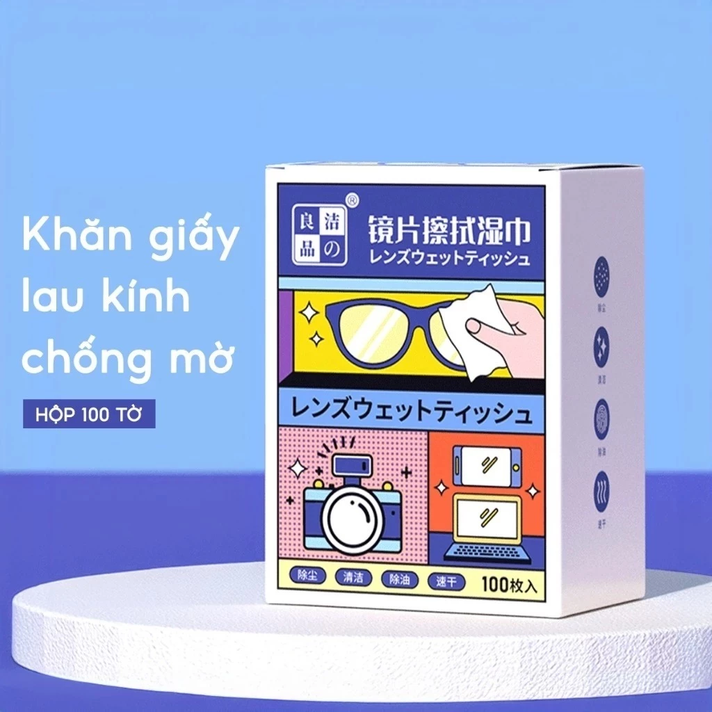 Hộp 100 khăn lau kính Nano, Giấy lau kính chống mờ sương, mồ hôi, chống nhờn Mẫu Mới