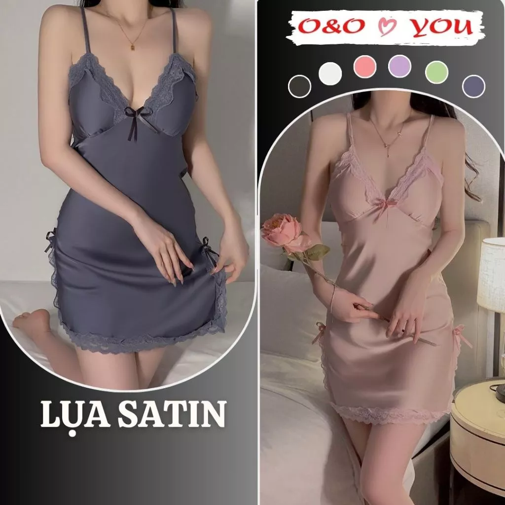 (Hoả Tốc Che tên) Váy Ngủ Có Lót Đệm Lụa Mềm 2 Dây Ren Xẻ Tà Gợi Cảm - Đầm Ngủ Cao Cấp - Mã A251