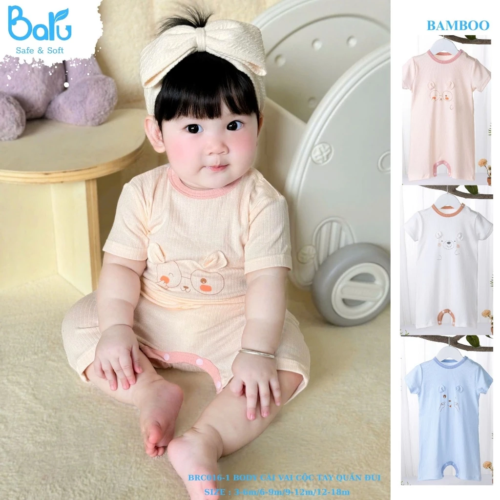 Body cộc tay BARUcải vai vải cotton hè mát mỏng balu hè sơ sinh  bé trai bé gái  bodysuit