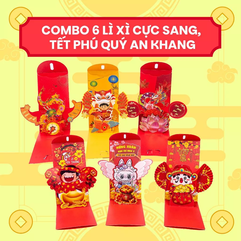 Bao Lì Xì 3D Tết 2026 Tết Bính Ngọ họa tiết nổi, giấy cao cấp, lì xì tết -Tinyworld