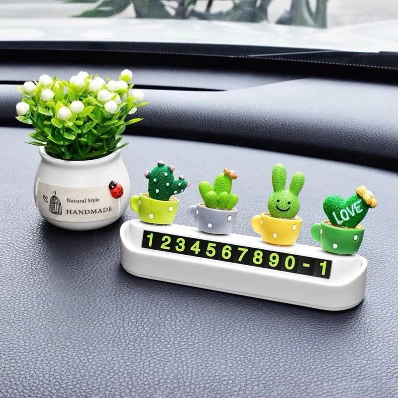 Bảng Số Điện Thoại Đặt Taplo Ô Tô Gắn Hoạ Tiết Hoạt Hình Dễ Thương - Xương rồng