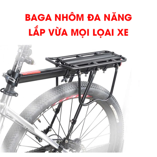 Gác Baga nhôm đa năng, yên sau xe đạp, lắp vừa các loại xe, tặng phản quang và dây chằng đồ