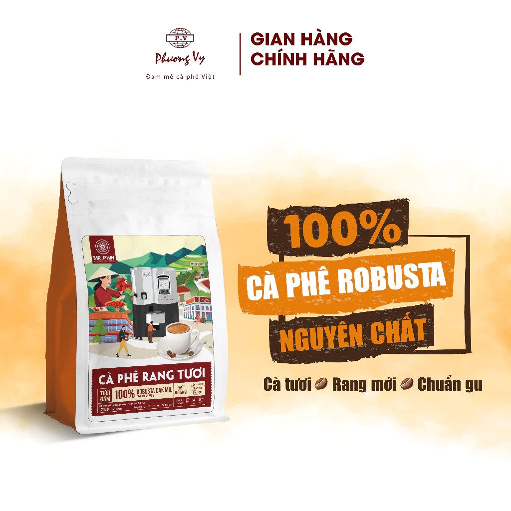 Cà Phê Nguyên Chất Mr. Phin TƯƠI ĐẬM 250g, 100% cà phê Robusta vừa mới rang, Phương Vy Coffee