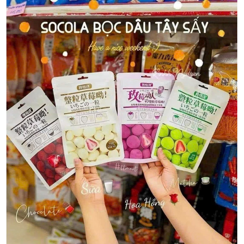 SET 3 GÓI SOCOLA BỌC DÂU TÂY SẤY MIX ĐỦ VỊ