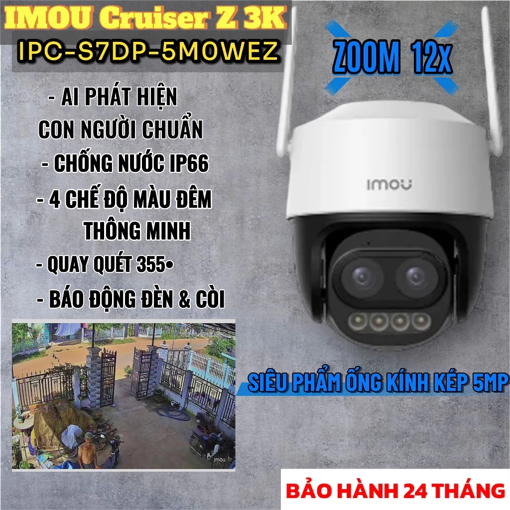 (QUÀ TẶNG đơn cam+thẻ)Camera Imou ZOOM 12X Cruiser Z S7DP Phân Giải 5MP, Đàm Thoại 2 Chiều,Xoay 360