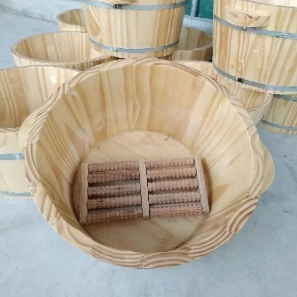 Chậu gỗ ngâm chân💥tặng kèm bàn lăn chân gỗ💥