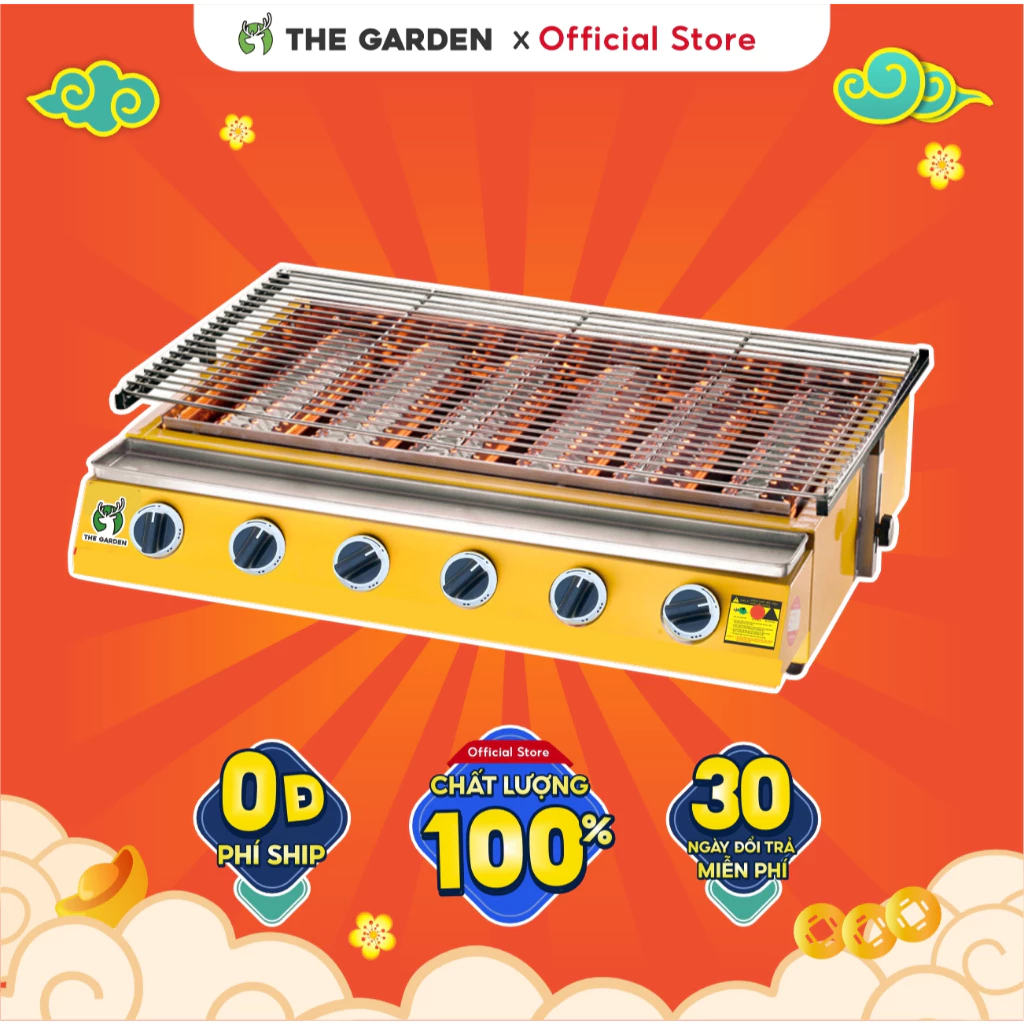 Bếp nướng không khói gas, lò nướng khí THE GARDEN x GREENFIRE 4, 6, 8 họng dài ngắn làm thịt nướng, hàu
