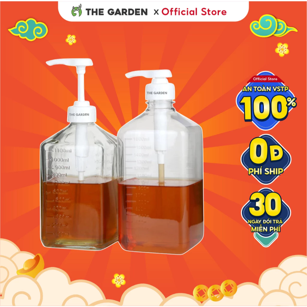 Bình đựng thực phẩm, siro bằng nhựa hoặc thủy tinh THE GARDEN IGWT x GREENBAR có vòi bơm định lượng 10ml 1 lần bơm
