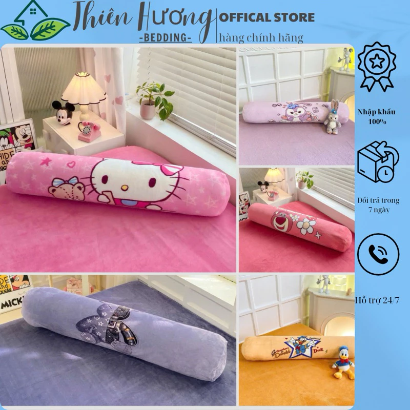 Vỏ gối ôm có khoá kéo nỉ nhung mềm mịn kích thước 35x110cm cao cấp - Thiên Hương bedding