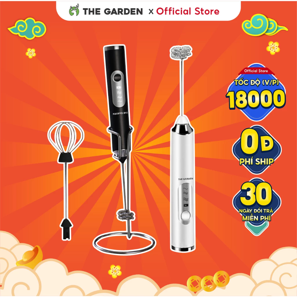 Máy tạo bọt sữa đa năng THE GARDEN IGWT x GREENMIX máy đánh trứng mini 2 đầu đánh tốc độ cao cổng sạc Type-C và USB