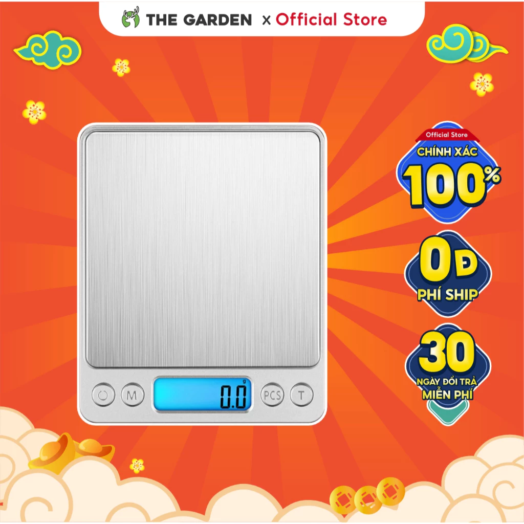 Cân tiểu ly điện tử nhà bếp mini THE GARDEN i2000 định lượng 0.1g - 3kg làm bánh độ chính xác cao kèm 2 viên AAA