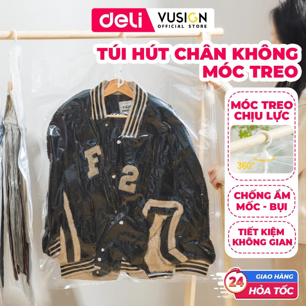 Túi Hút Chân Không Đựng Quần Áo Có Móc Treo Deli - Bảo Quản Áo Dạ Áo Vét Sơ Mi Chống Nấm Mốc Bụi Bẩn
