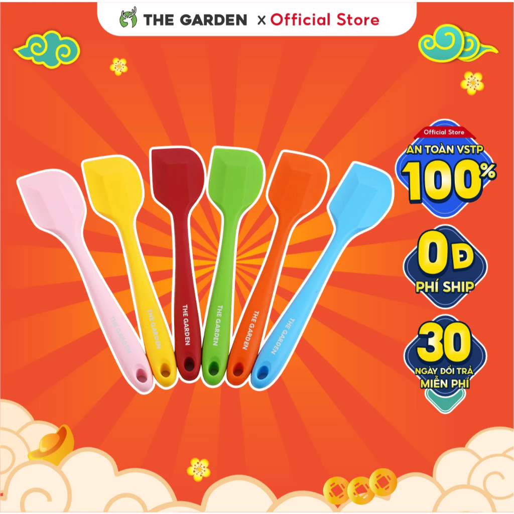 Dụng cụ làm bánh: Spatula phới trộn bột 28cm, phới dẹt silicon, muôi lật thức ăn - màu ngẫu nhiên - THE GARDEN