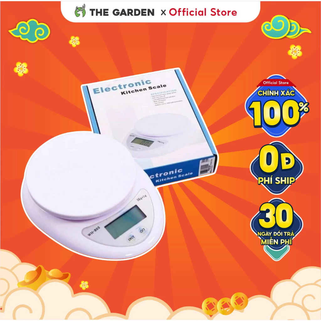 Cân tiểu ly điện tử nhà bếp mini THE GARDEN B05 định lượng 1g - 5kg làm bánh độ chính xác cao kèm 2 viên   AAA
