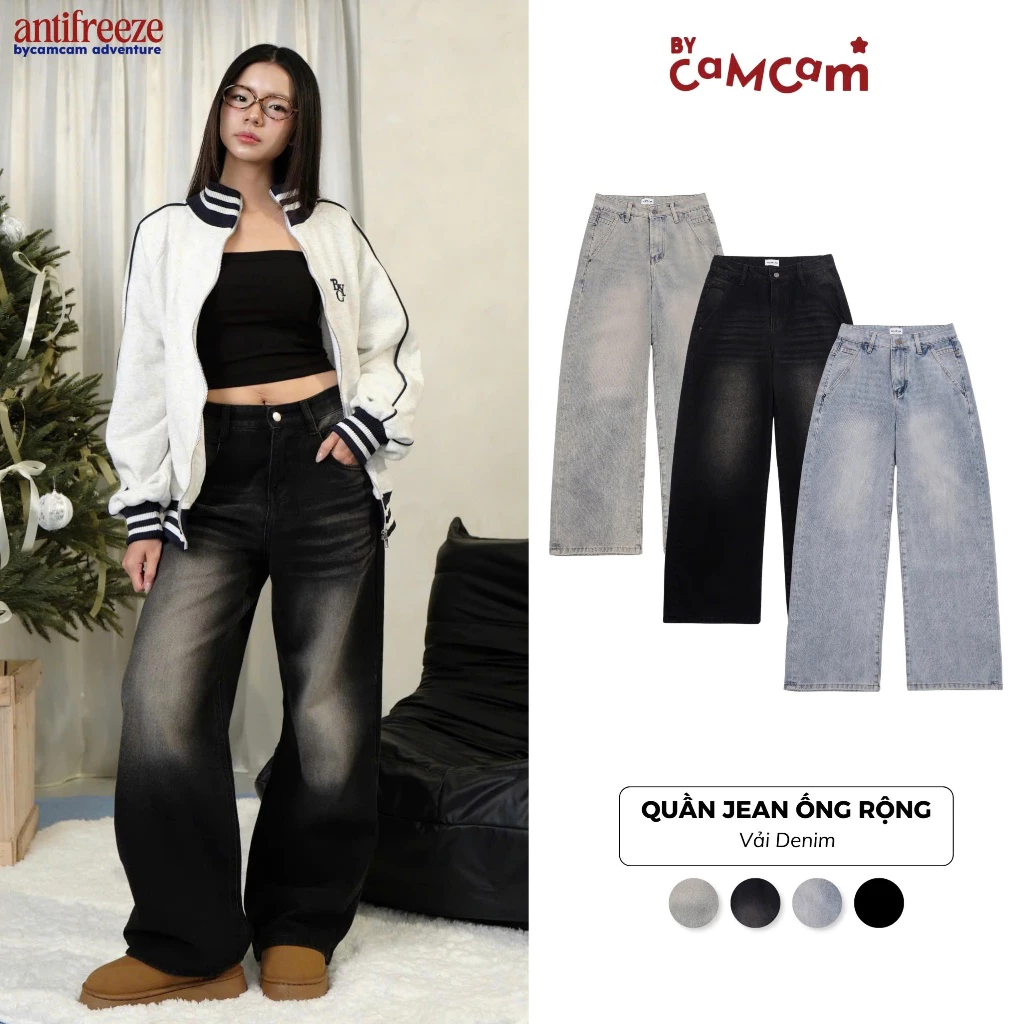 Quần Jean Ống Rộng Tôn Dáng Quần Bò Wash Màu Unisex Thời Trang Nam Nữ QTD001