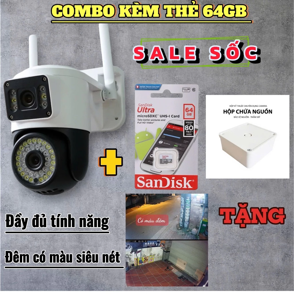 (COMBO CAM + THẺ 64GB)Camera Wifi YooSee QT36 2 mắt Ngoài Trời chuẩn 4K siêu nét,xem đêm có màu