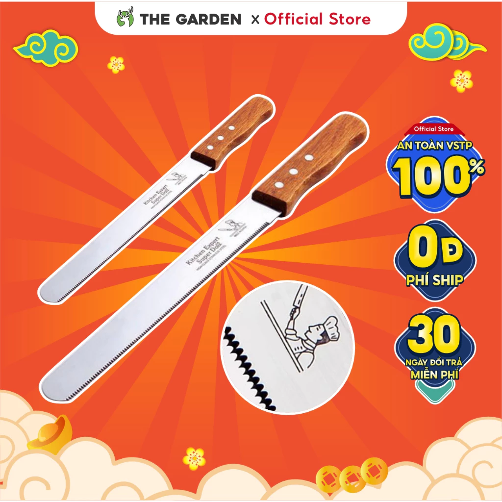 Dao răng cưa cắt bánh mì đa năng THE GARDEN bằng thép không gỉ cán gỗ nhiều kích thước
