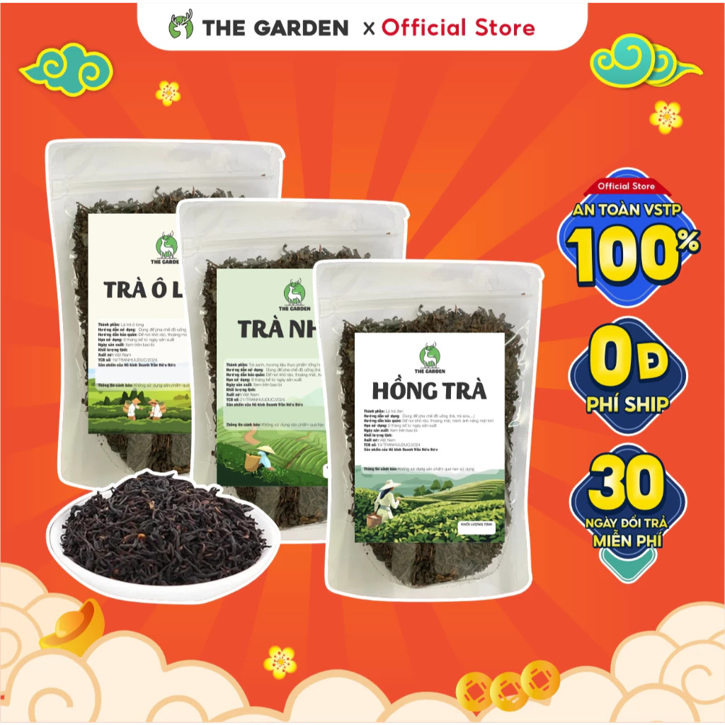 Hồng trà, trà đen, thái xanh, trà nhài, trà ô long, thái đỏ THE GARDEN gói 500g