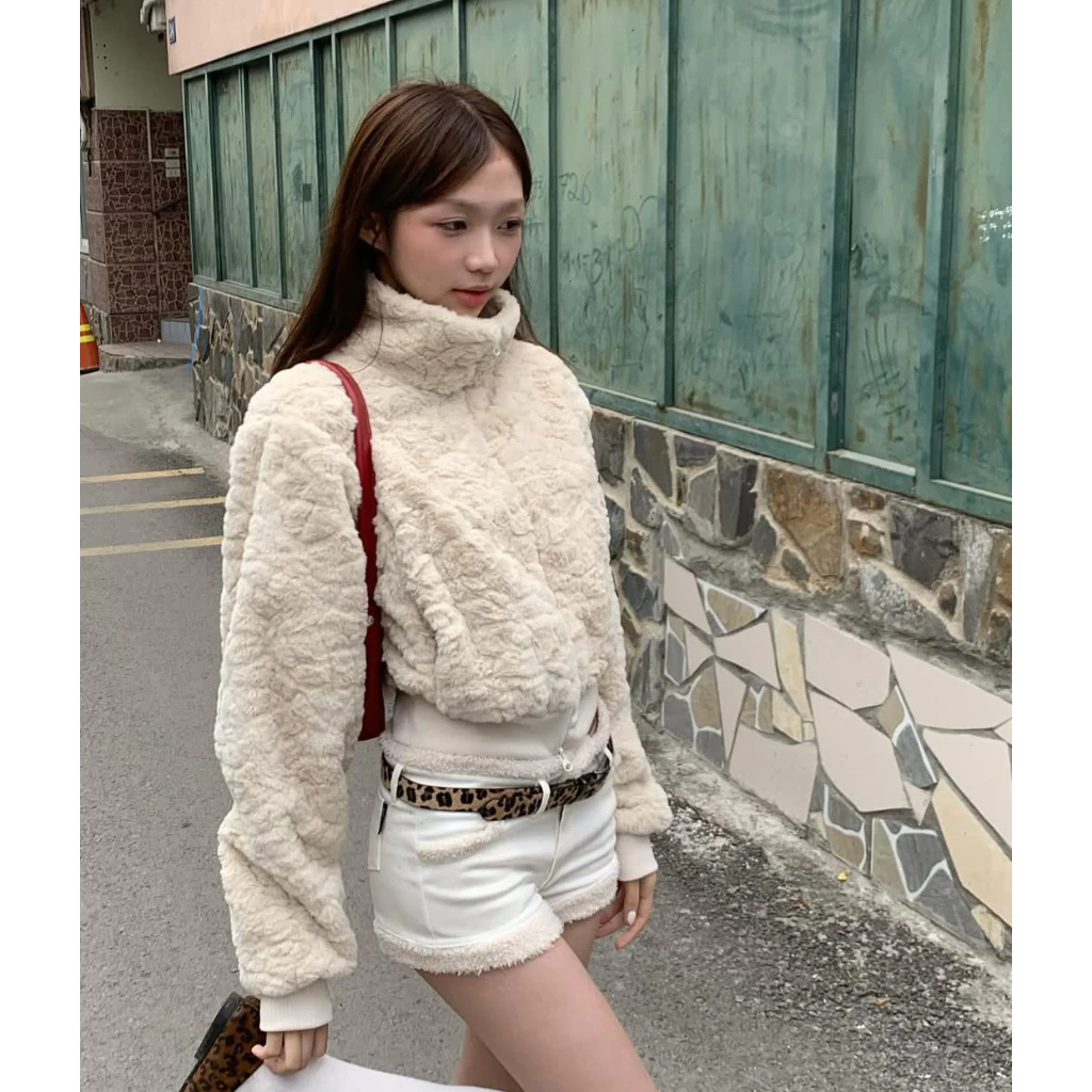 Áo Khoác Lông TWENTI Mềm Mịn Form Croptop