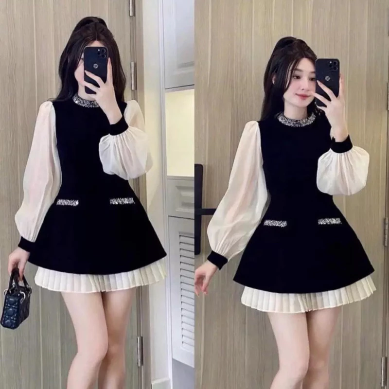 Váy Form A Phối Tay Tơ Cổ Viền Đá (Hàng 2 Lớp Có Sẵn Ship Hoả Tốc) Đầm Xinh Form A Tôn Dáng