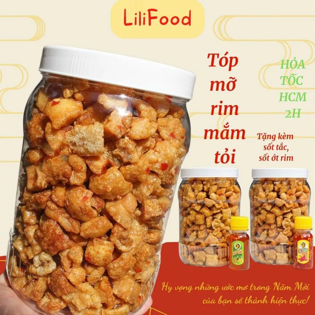 Tóp Mỡ Rim Mắm Tỏi 500gr - Tóp Mỡ Chiên Giòn Sốt Ớt Rim Mắm Tỏi Siêu Ngon LiLiFood.