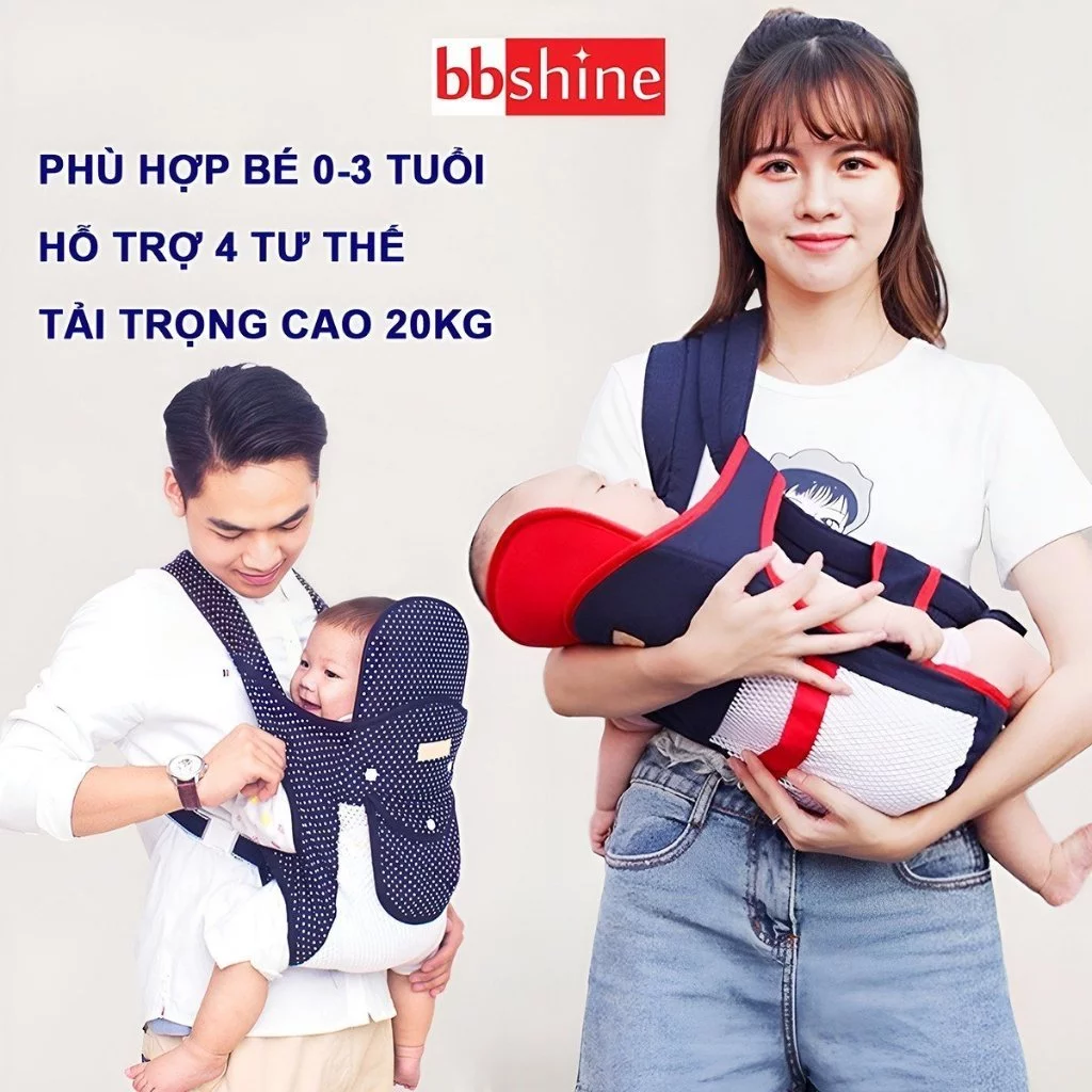 Địu Em Bé Sơ Sinh 0-3 Tuổi Đa Năng Có Đỡ Cổ 4 Tư Thế Thoáng Khí An Toàn Khi Đi Xe Máy BBShine – SS034