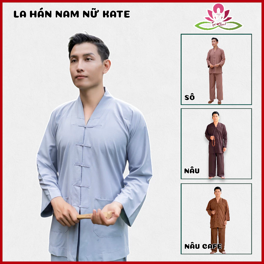 Đồ Lam Nam Đi Chùa Tuệ Khanh - Kiểu La Hán - Vải Kate - Thoáng Mát, Bền Đẹp - Nhiều Màu - Pháp Phục