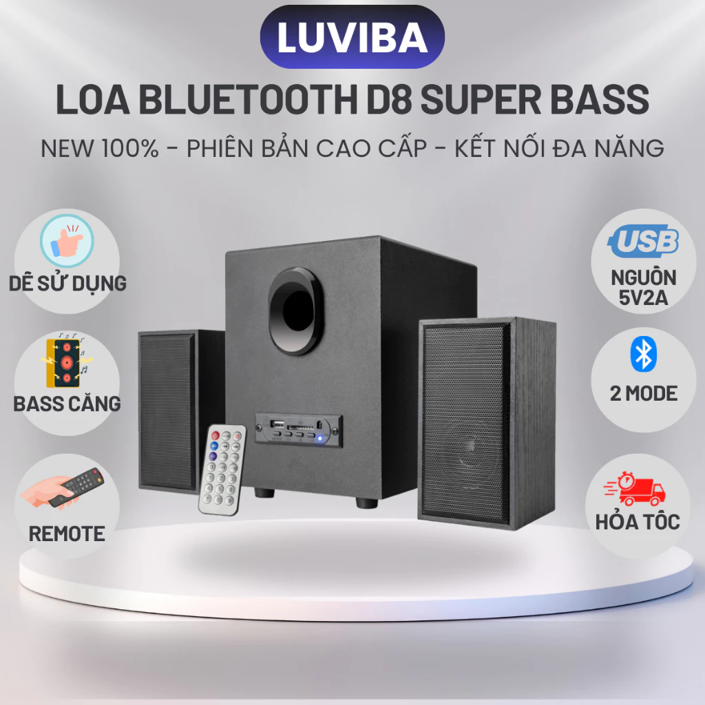 Loa bluetooth máy tính D88 bass mạnh, loa máy vi tính pc laptop điện thoại để bàn có dây LUVIBA