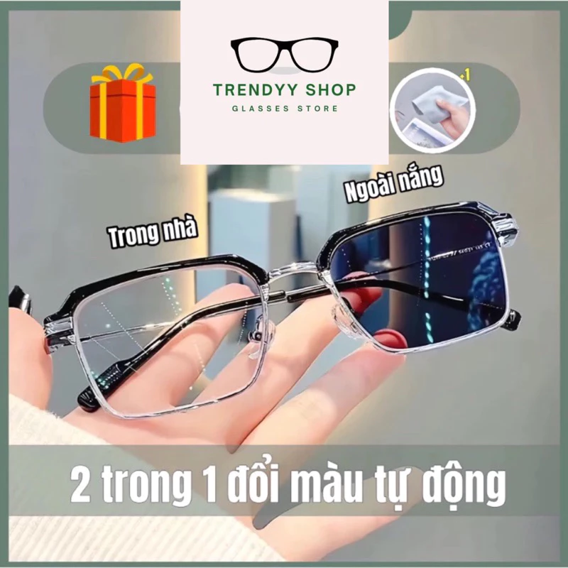 Kính Đổi màu Khi Ra Nắng Nam nữ thời trang gọng chứ V chống tia uv chống Ánh sáng xanh gong titan Kính râm nam kính nam