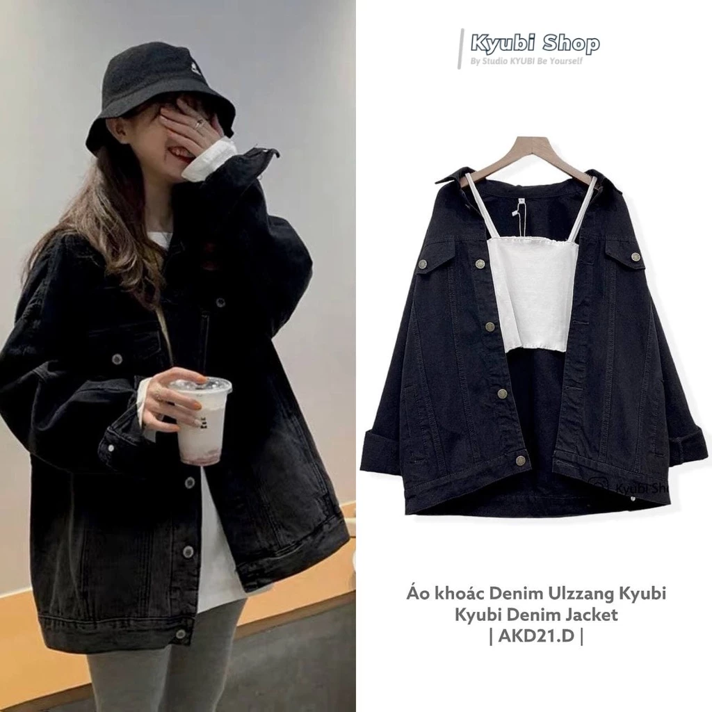 Áo khoác ulzzang form rộng chất kaki jean denim màu đen, cam, vàng (nhiều size) - Kyubi Jacket AKK21