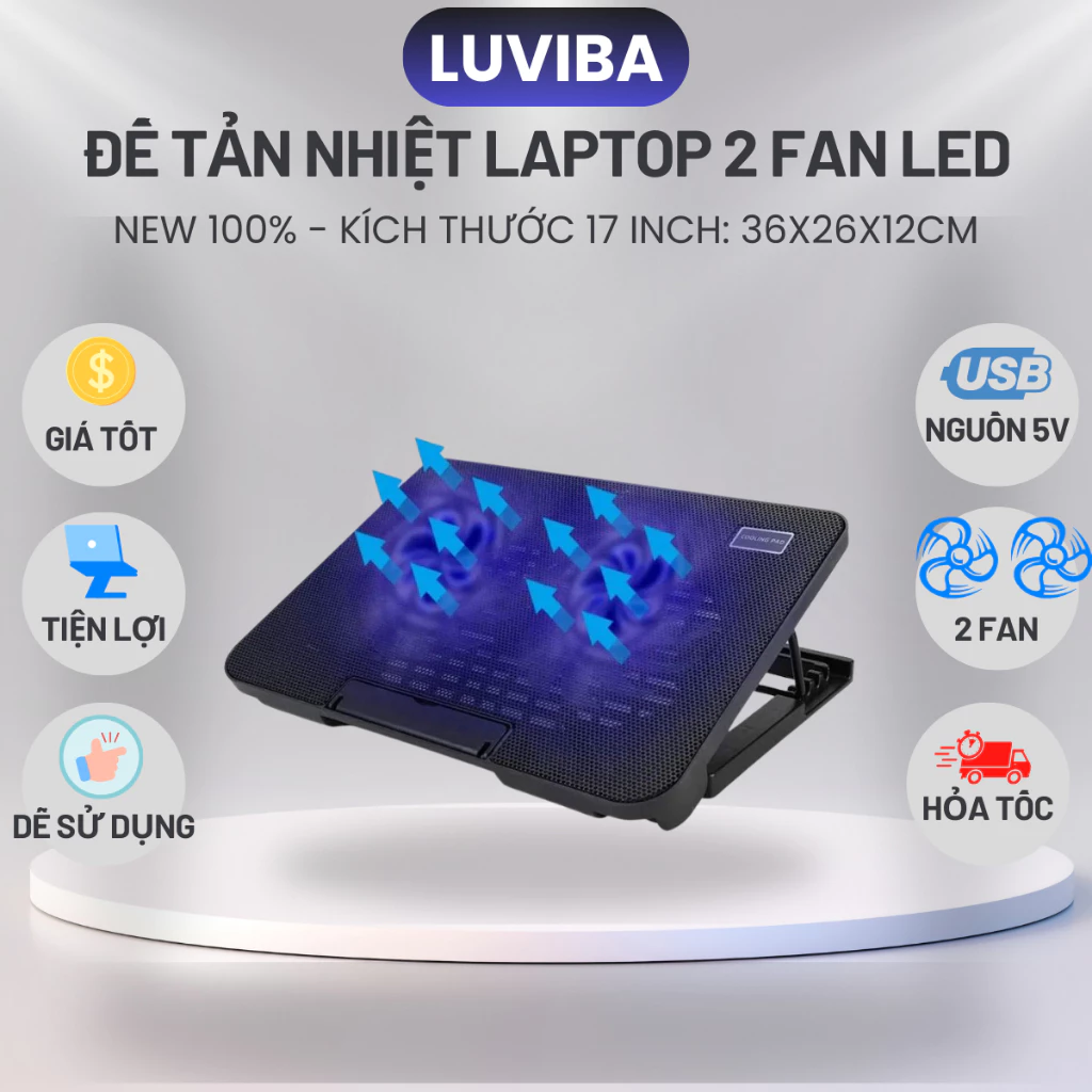 Đế tản nhiệt laptop máy tính macbook COOLER MASTER N99 17 inch 2 quạt LUVIBA TN99